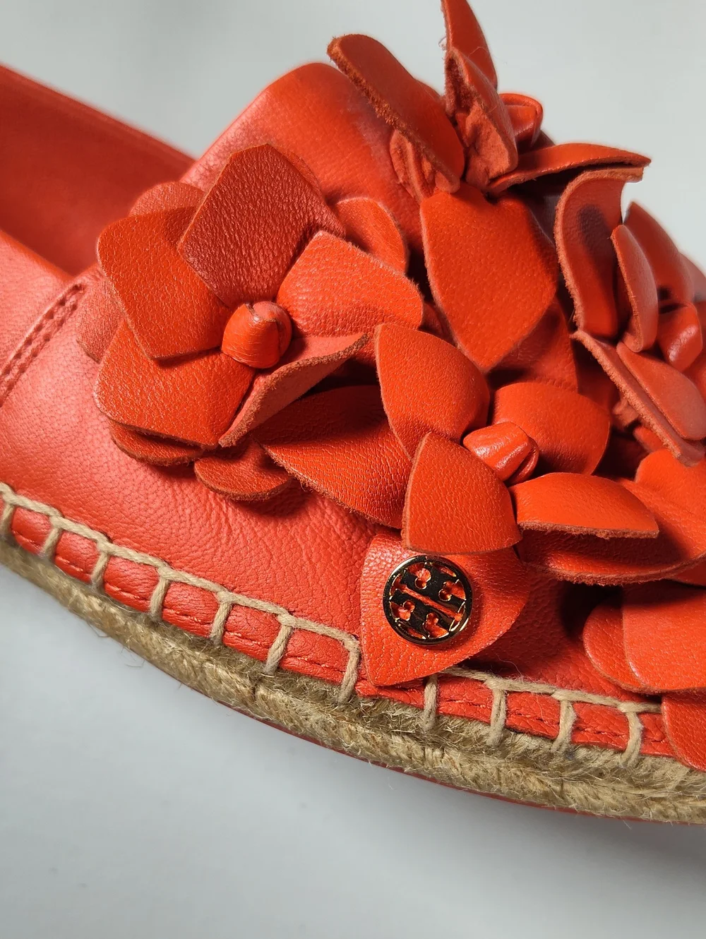 Tory Burch Blossom Espadrille Nappa Leather Flats Samba Orange 7